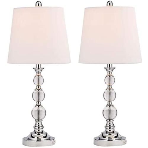 CO-Z Elegant Table Lamps Set of 2, Modern Bedside Light for Living Room Bedroom Accent, 26 Inches Crystal Table Lamp, Clear with White Drum Shade, Glam Stacked Crystal Ball Chrome Metal Base, UL.