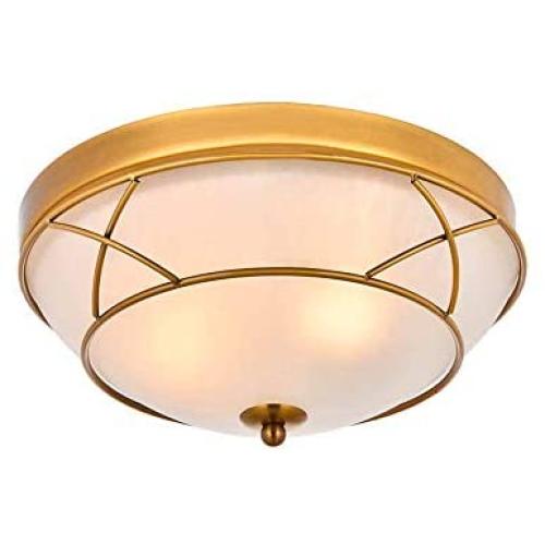 Loclgpm Gold Finish Flush Mount Ceiling Light, 2 Light Chandelier Fixture with Glass Shade for Living Room, Dining Room, Bedroom, Kitchen, Hallway