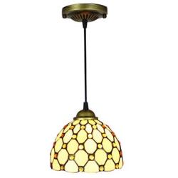 LITFAD Jeweled Pendant Lighting Tiffany Style Glass Drop Ceiling Lighting Art Decoration Ceiling Hanging Light for Dining Room Restaurant Coffee Shop Bar- 7.5''(19 cm)