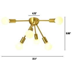 SOTTAE 6-Light Gold Modern Sputnik Chandeliers, Mid Century Flush Mount Ceiling Light, Ceiling Lamp Fixture for Bedroom Dining Room Kitchen Foyer and Hallway