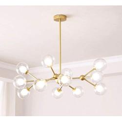 Dellemade XD00940 Sputnik Chandelier for Bedroom, Globe Ceiling Light for Living Room, 12 Lights,G9 LED Bulbs Included, Golden