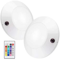 BIGLIGHT Battery Operated Wireless LED Ceiling Light, Remote Controlled, 16 Color Changing Mood Light, Hallway Lighting, Dimmable Night Light for Shower Closet Bedroom Corridor Bathroom, 2 Pack