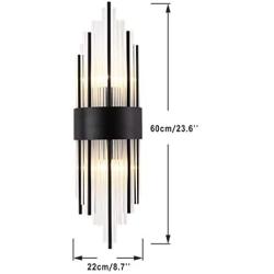 BOKT Mid-Century 2 Light Fixtures Wall Mount Lamp with Crystal Bar Wall Sconce Lighting, Elegant Wall Sconces with Black Metal Base for Bedroom Living Room Hallway Entryway Hotel Restaurant (Black)