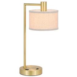 XiNBEi Lighting Table Lamp USB Desk Lamp with Fabric Shade, Modern Bedside Iron Lamp Satin Brass Finish for Bedroom Living Room & Office XB-TL1230-SB