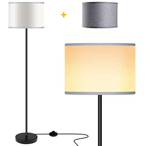 Floor Lamps for Living Room with 2 Lamp Shades, LED Modern Standing Lamp Simple Design, Tall Reading Pole Lamp Standing Light, Black Floor Lamps for Bedroom, Office, Study Room by PARTPHONER