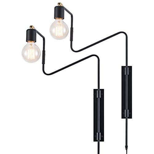 Rustic Swing Arm Plug in Wall Sconce Lamp Light, Black Plating Plug in or Hardwired Industrial Retro Rustic Antique Wall Lamp for Living Room Bedroom, Set of 2 Rustic Swing Arm Plug in Wall Sconce Lamp Light, Black Plating Plug in or Hardwired Industrial Retro Rustic Antique Wall Lamp for Living Room Bedroom, Set of 2