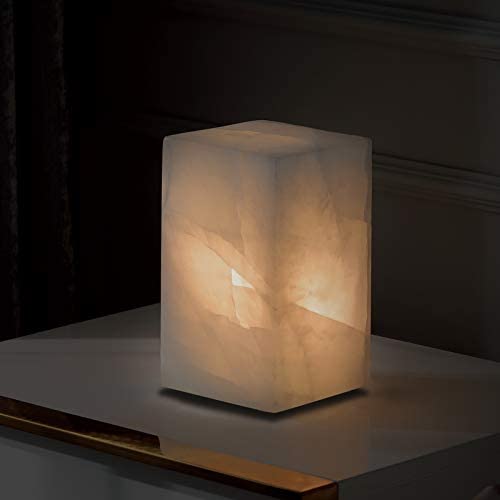 Unique Calcite Modern Table Lamp, Small Bedside Lamp for Bedroom Living Room, Dimmable Desk Lamp for Night Table by Phiestina, Crystal Texture Within, Handcrafted, LED, UL, Cuboid, Natural White