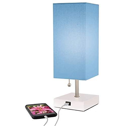 Modern Blue Small Table Lamp w USB Quick Charging Port, Great for LED Bedside, Desk, Bedroom, and Nightstand Lamps or Other LED Table Lights, Buy 2 or More for 5% Checkout Discount