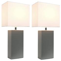 Elegant Designs LC2000-GRY-2PK 2 Pack Modern Leather Table Lamps with White Fabric Shades, Gray, 2 Count