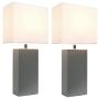 Elegant Designs LC2000-GRY-2PK 2 Pack Modern Leather Table Lamps with White Fabric Shades, Gray, 2 Count