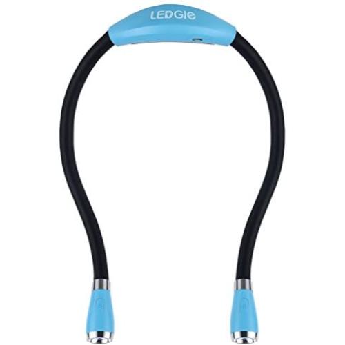 LEDGLE Rechargeable LED Book Light, Hands Free, USB Cable Included for Bed Reading or Read in Car, Flexible Arm, 4 Super Bright LED Bulbs, 4-Level Light Control(Light Blue-Upgrade)