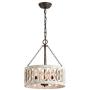 3-Light Distressed Wood Chandelier, Wooden Barrel Drum Design, Shabby Chic Hanging Pendant Ceiling Lighting