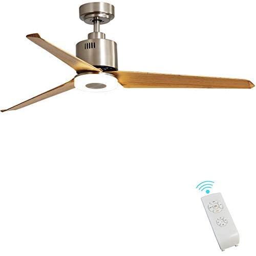 Indoor Ceiling Fan Light Fixtures - FINXIN Brushed Nickel Remote LED 52 Ceiling Fans For Bedroom,Living Room,Dining Room Including Motor,3-Blades,Remote Switch (Brushed Nickel)