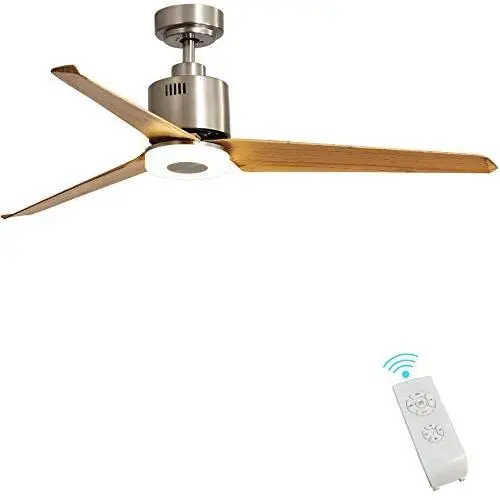 Indoor Ceiling Fan Light Fixtures - FINXIN Brushed Nickel Remote LED 52 Ceiling Fans For Bedroom,Living Room,Dining Room Including Motor,3-Blades,Remote Switch (Brushed Nickel)