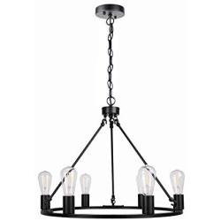 Homenovo Lighting 6-Light Wagon Wheel Chandelier, Matte Black