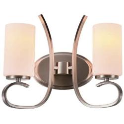 Sunlighting Modern Vanity Wall Lamps Set of 2 Satin Nickel Light Fixture with Frosted Glass Shades for Bathroom, Bedroom, Kitchen, Foyer, Dining & Living Room and Entryway