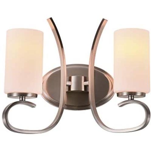 Sunlighting Modern Vanity Wall Lamps Set of 2 Satin Nickel Light Fixture with Frosted Glass Shades for Bathroom, Bedroom, Kitchen, Foyer, Dining & Living Room and Entryway