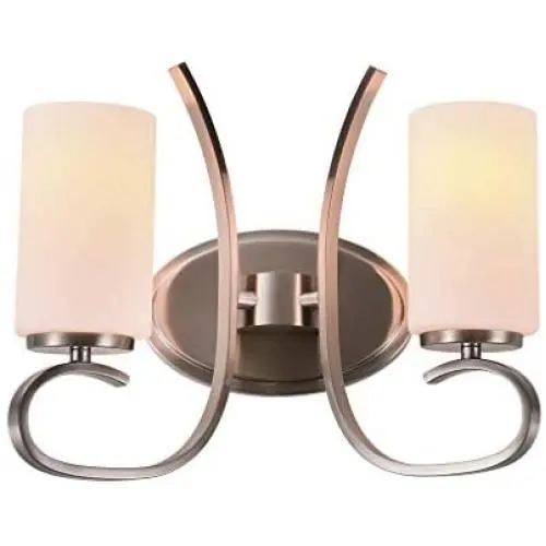 Sunlighting Modern Vanity Wall Lamps Set of 2 Satin Nickel Light Fixture with Frosted Glass Shades for Bathroom, Bedroom, Kitchen, Foyer, Dining & Living Room and Entryway