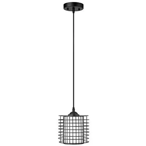 Osimir Industrial Pendant Light, Mini Cage Kitchen Hanging Light Fixture for Dinning Room, Matte Black Finish, Fabric Lampshade, CH9178-1