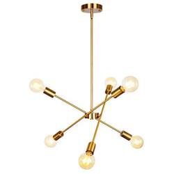 JHLBYL Sputnik Chandelier 6 Lights Gold Mid Century Pendant Lighting Vintage Industrial Ceiling Light for Kitchen Dining Room Living Room