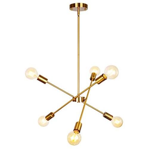 JHLBYL Sputnik Chandelier 6 Lights Gold Mid Century Pendant Lighting Vintage Industrial Ceiling Light for Kitchen Dining Room Living Room JHLBYL Sputnik Chandelier 6 Lights Gold Mid Century Pendant Lighting Vintage Industrial Ceiling Light for Kitchen Dining Room Living Room