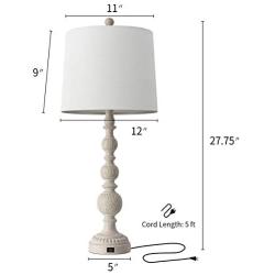 OYEARS USB Table Lamp Set 2 for Living Room Resin 27 3/4'' H Retro Table Lamp for Bedroom Vintage Table Lamp Bedside Traditional Rustic Table lamp