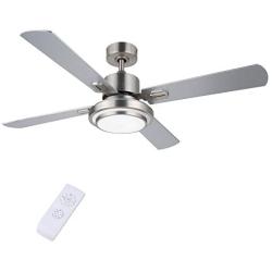 CO-Z 52 Modern Ceiling Fan Brushed Nickel with Lights and Remote, Ceiling Fan Light Fixture for Bedroom, Living Room, Kitchen, Ceiling Fan with LED Lights and 4 Reversible Silver/Walnut Blades