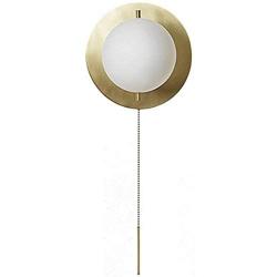 IJ INJUICY Wall Sconce with White Globe Glass in Satin Brass, Wall Lamp with Pull Switch for Bathroom Living Room & Hallway Vanity Lighting