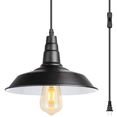 ArcoMead 15 Feet Extension Hanging Lantern Pendant Light,Swag Lights with Plug in Cord and On/Off Switch,Industrial Barnyard Metal Hanging Ceiling Pendant Lamps for Dining Room, Bed Room Or Warehouse