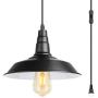 ArcoMead 15 Feet Extension Hanging Lantern Pendant Light,Swag Lights with Plug in Cord and On/Off Switch,Industrial Barnyard Metal Hanging Ceiling Pendant Lamps for Dining Room, Bed Room Or Warehouse