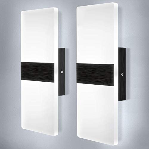 Lightess Modern Wall Sconces Set of 2, LED Hardwired Wall Lamp, Square Aluminum Wall Mount Sconce, Black Brushed Acrylic Up Down Wall Sconces for Bedroom Hallway Living Room, 12W Cool White