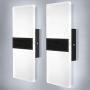 Lightess Modern Wall Sconces Set of 2, LED Hardwired Wall Lamp, Square Aluminum Wall Mount Sconce, Black Brushed Acrylic Up Down Wall Sconces for Bedroom Hallway Living Room, 12W Cool White