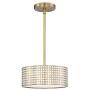 2 Light Chandelier 10'' Metal Square Grid Antique Brass Mini Semi Flush Mount Ceiling Light, Fashion Designed for Living Room Dining Room Bedroom