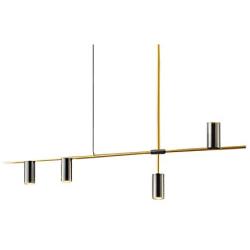 BOKT Dining Room Pendant Light Fixture Modern Industrial Linear Pendant Light Contemporary Chandelier for Living Room, Kitchen Island, Gold Finish and Black Shade (4heads)