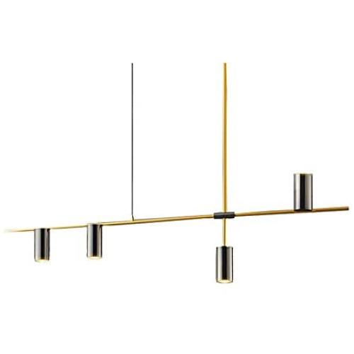 BOKT Dining Room Pendant Light Fixture Modern Industrial Linear Pendant Light Contemporary Chandelier for Living Room, Kitchen Island, Gold Finish and Black Shade (4heads)