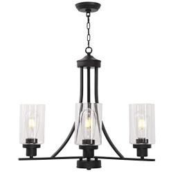 BONLICHT Contemporary Glass Chandelier 3 Light BlackTraditional Chandelier Kitchen Dining Room Light Fixture Hanging Glass Cylinder Pendant Light Vintage Industrial Flush Mount Ceiling Light