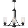 BONLICHT Contemporary Glass Chandelier 3 Light BlackTraditional Chandelier Kitchen Dining Room Light Fixture Hanging Glass Cylinder Pendant Light Vintage Industrial Flush Mount Ceiling Light