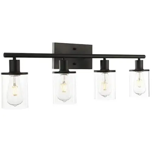 Pathson Vintage Bathroom Vanity Light Fixtures, 4-Light Wall Sconce Lighting with Clear Glass Shade, Industrial Wall Mount Lamps for Bathroom Kitchen Living Room Pathson Vintage Bathroom Vanity Light Fixtures, 4-Light Wall Sconce Lighting with Clear Glass Shade, Industrial Wall Mount Lamps for Bathroom Kitchen Living Room