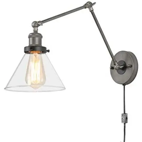 LNC Swing Arm Wall Sconce Lighting Glass Lamp with Plug in Cord for Bedroom, Reading LNC Swing Arm Wall Sconce Lighting Glass Lamp with Plug in Cord for Bedroom, Reading