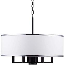 Loclgpm Modern Drum Chandelier Light, 6 Lights Metal Pendant Lighting with White Shade, Black Ceiling Lamp Fixture Hanging for Dining Room Bedroom Kitchen Island Bathroom Living Room Home