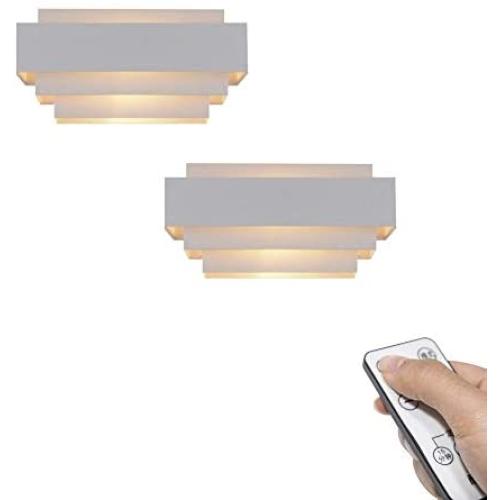 ANYE 2-Pack Remote Control Cordless LED USB Rechargeable Battery Lamp with Magnet White Lampshade Not Hardwired Wall Lamp for Reading Asile Bedroom - Easy Installation, Dimmable Control