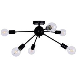 Ncmoyin 6-Light Sputnik Ceiling Light Chandelier Semi Flush Mount Ceiling Light Fixture for Kitchen Dining Room Bedroom Study Living Room (Black)