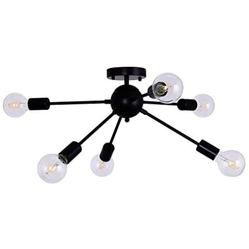 Ncmoyin 6-Light Sputnik Ceiling Light Chandelier Semi Flush Mount Ceiling Light Fixture for Kitchen Dining Room Bedroom Study Living Room (Black)