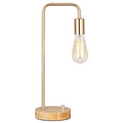 HAITRAL Industrial Desk Lamp - Stylish Wooden Table Lamp with Gold Frame Simple Nightstand Task Lamps for Bedrooms, Office - Without Bulbs (HT-TH71-16)