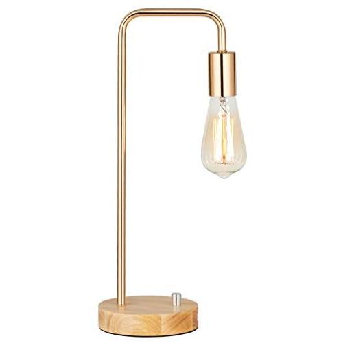 HAITRAL Industrial Desk Lamp - Stylish Wooden Table Lamp with Gold Frame Simple Nightstand Task Lamps for Bedrooms, Office - Without Bulbs (HT-TH71-16)