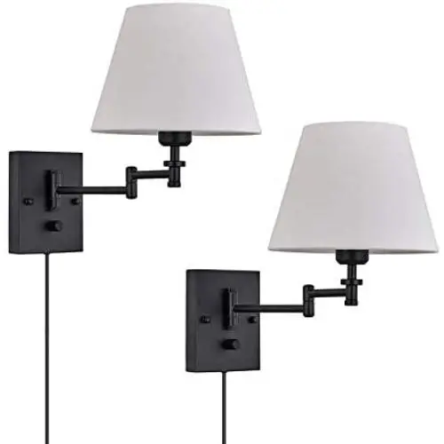 Wall Sconce Sets of 2 Wall Lamps with Plug in Cord Adjustable Swing Arm Wall Lights Bedroom Fabric Shade Wall Mount Sconce Fixtures for Living Room Bedside Hallway (Black base, White shade) Wall Sconce Sets of 2 Wall Lamps with Plug in Cord Adjustable Swing Arm Wall Lights Bedroom Fabric Shade Wall Mount Sconce Fixtures for Living Room Bedside Hallway (Black base, White shade)