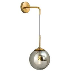 Modo Lighting Mid Century Modern Wall Light Minimalist Adjustable Raw Brass Round Glass Fixture Reading Lamp (Smoke Grey Lampshade)