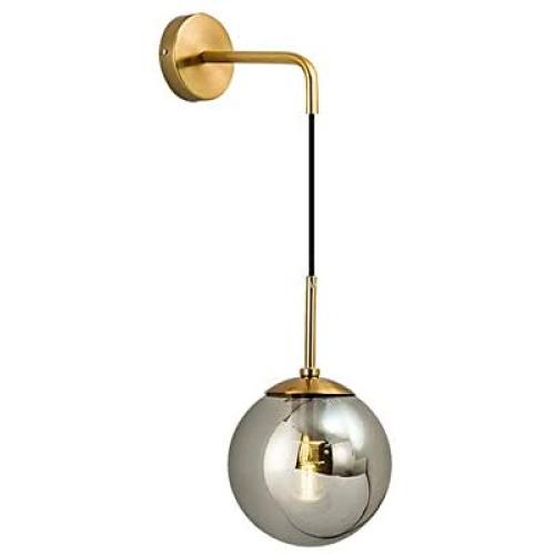 Modo Lighting Mid Century Modern Wall Light Minimalist Adjustable Raw Brass Round Glass Fixture Reading Lamp (Smoke Grey Lampshade)