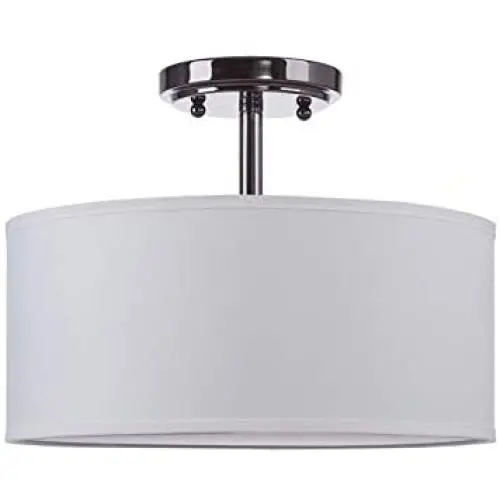 Doraimi 2-Light(13''Dia) Fabric Drum Shade semi Flush Mount + PS Diffuser with Antique Nickel Finish,Off Whtie Fabric Shade for Bar, Dining Room, Corridor,Living Room.LED Bulb(not Include)