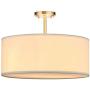 LED White Fabric Drum Shade semi Flush Mount Ceiling Light PS Diffuser with Brushed Bronze Finish, Chandeliers Shade with 20'' 3 Light